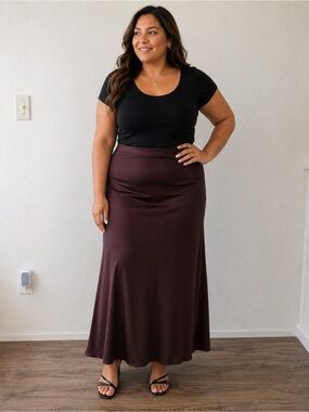Zara Satin Effect Women’s High Waist Skirt Long Size Xl Pull On Brown